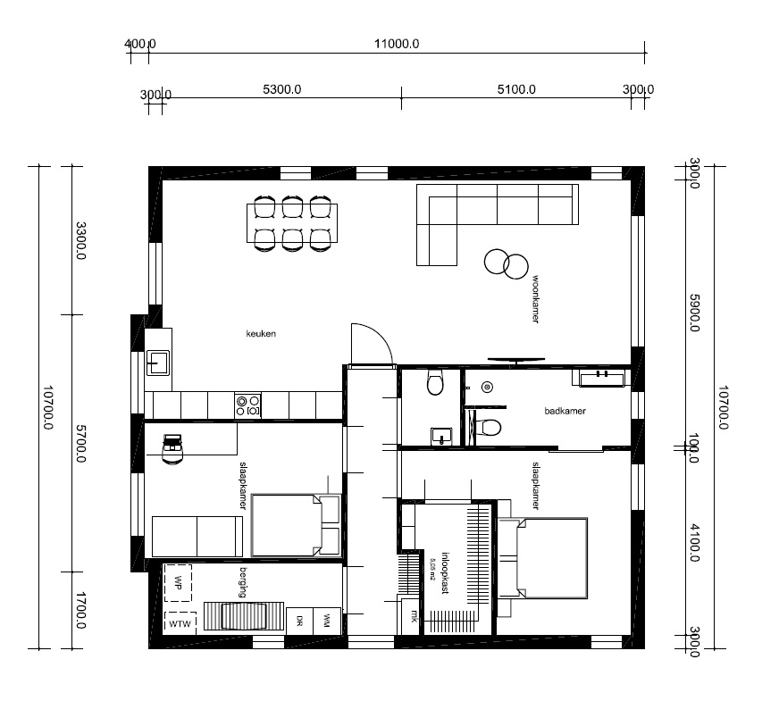 bungalow bouwen voor 150.000 euro prefab bouw type L60 BBN catalog plattegrond indeling