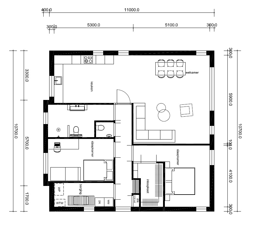 bungalow bouwen voor 150.000 euro prefab bouw type L60 BBN catalog plattegrond indeling