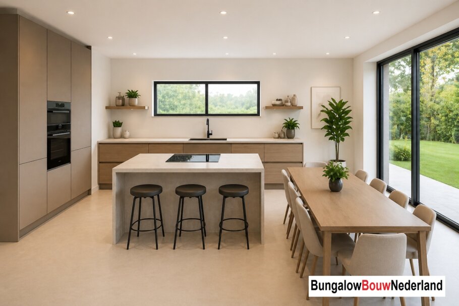 BungalowBouwNederland  H301 interieur inspiratie foto plaatje woninginrichting woonkamer hoog plafond 