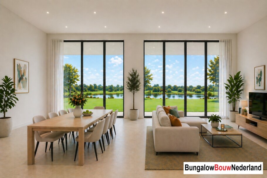 BungalowBouwNederland  H301 interieur inspiratie foto plaatje woninginrichting woonkamer hoog plafond 