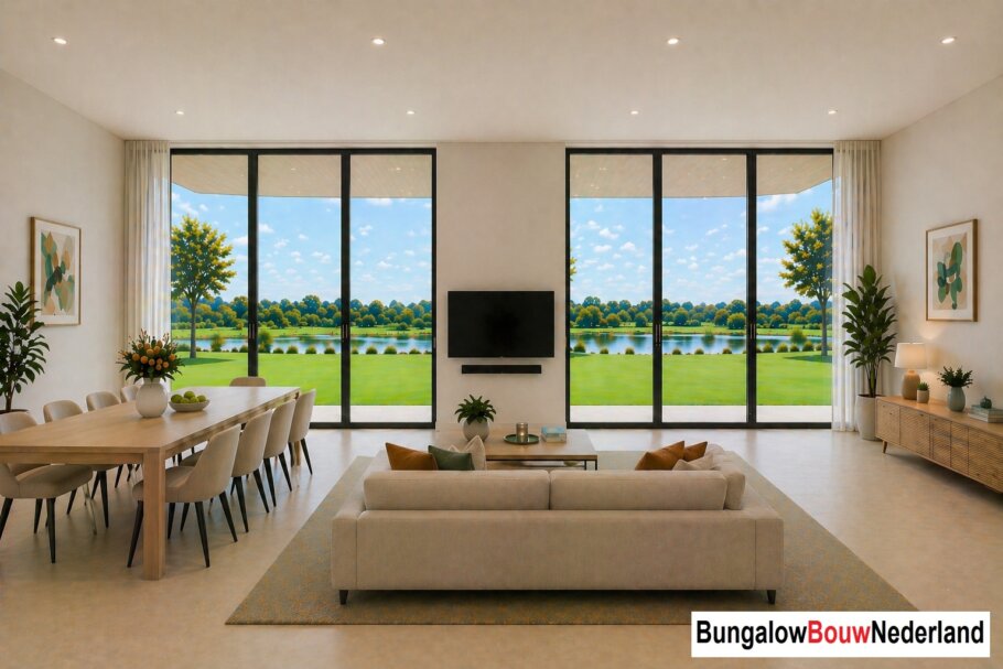 BungalowBouwNederland  H301 interieur inspiratie foto plaatje woninginrichting woonkamer hoog plafond 