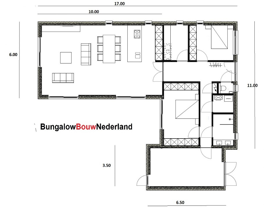 Bungalowbouw Nederland ATLANTA staalframebouw B178 gelijkvloerse woning met plat dak en grote berging