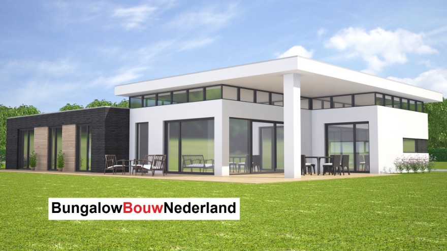 Bungalowbouw-Nederland L143 levensloopbestendig verhoogde woonkamer staalframebouw