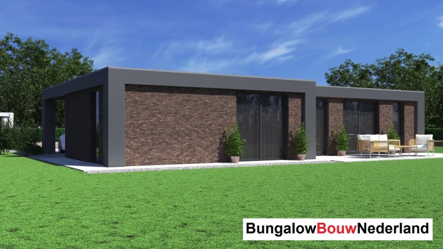 Bungalowbouw-Nederland L157 platdak bungalow bouwen staalframebouw 