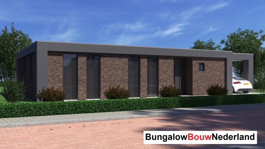 Bungalowbouw-Nederland L157 platdak bungalow bouwen staalframebouw 