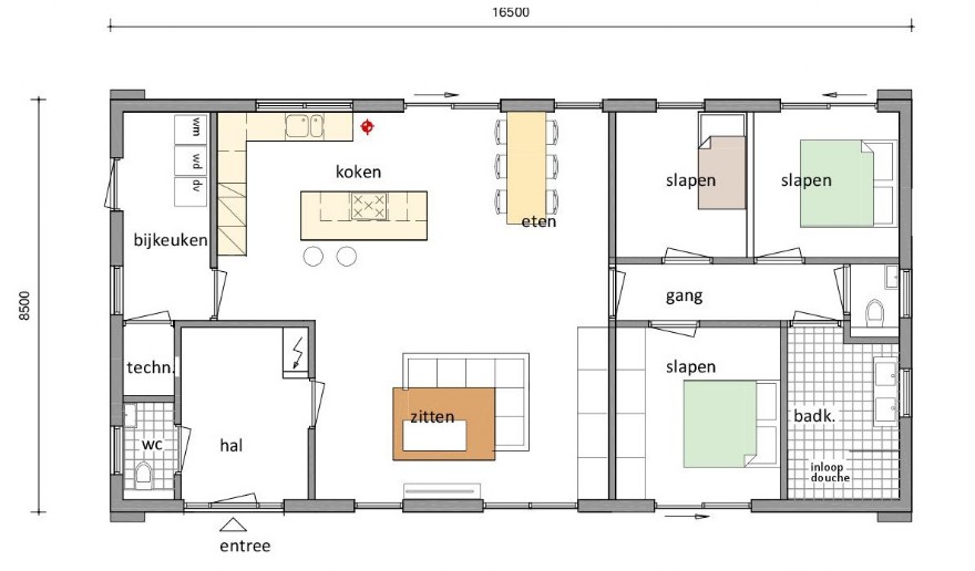 Bungalow Bouw Nederland ontwerp L 198 3 slaapkamers 2 badkamers