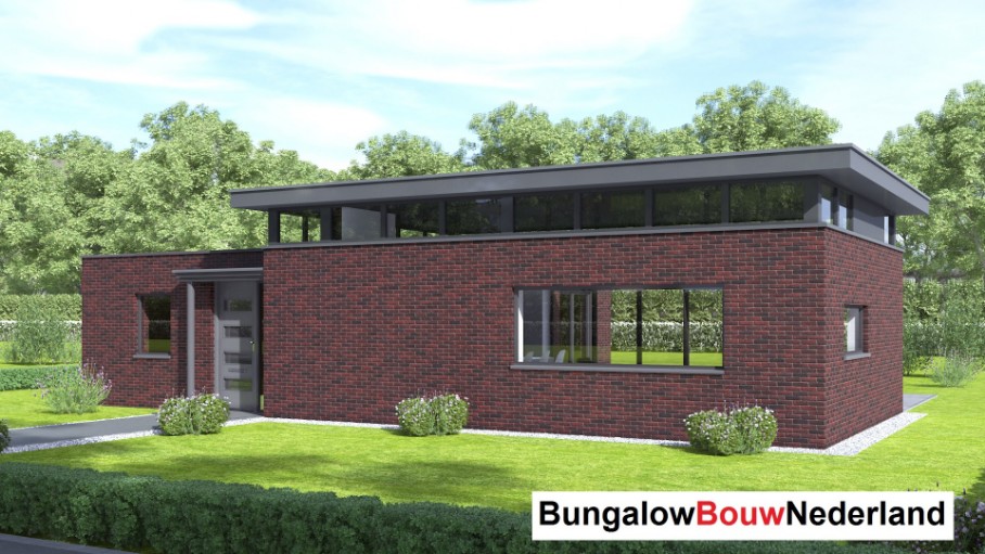 Bungalowbouw Nederland ontwerp B179 veel licht en verhoogde woonkamer staalframebouw Bungalowbouw Nederland ontwerp B179 veel licht en verhoogde woonkamer staalframebouw