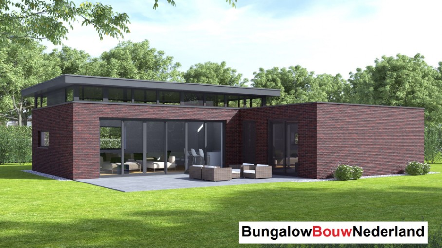 Bungalowbouw Nederland ontwerp B179 veel licht en verhoogde woonkamer staalframebouw Bungalowbouw Nederland ontwerp B179 veel licht en verhoogde woonkamer staalframebouw