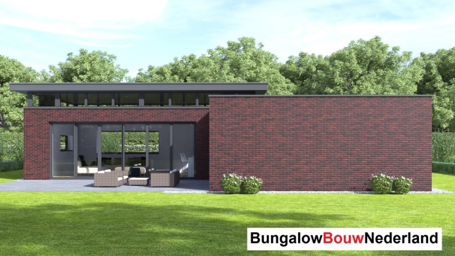 Bungalowbouw Nederland ontwerp B179 veel licht en verhoogde woonkamer staalframebouw Bungalowbouw Nederland ontwerp B179 veel licht en verhoogde woonkamer staalframebouw