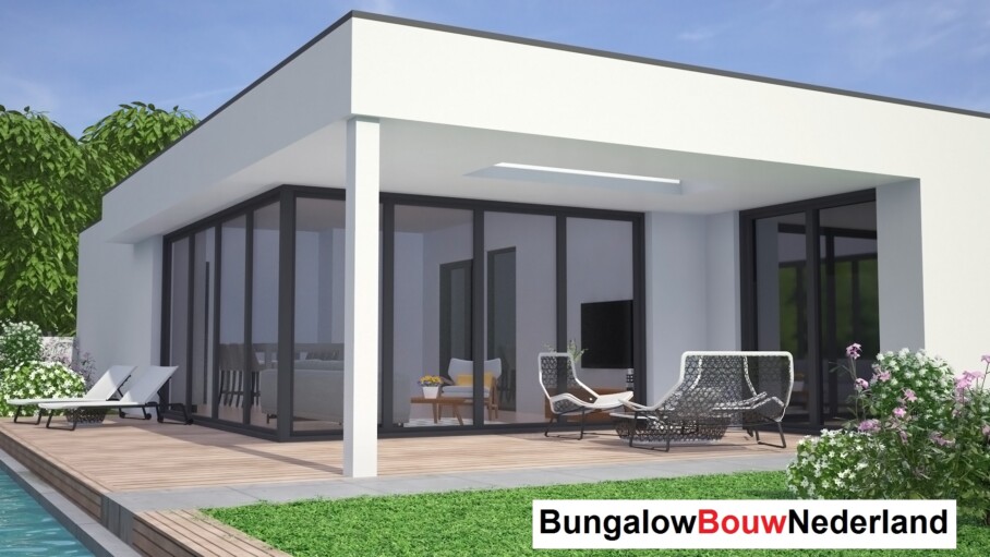 Bungalowbouw Nederland type L 145 plat dak goedkoop bouwen staalframe