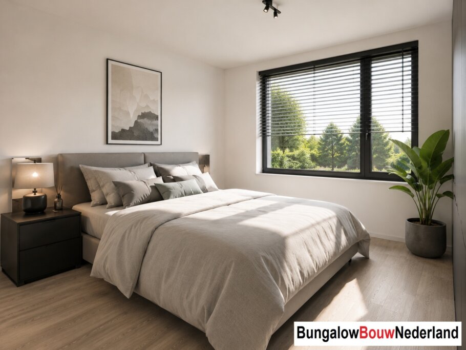 Interieur inspiratie voor bungalow L154 met plat dak en prefab staalframebouw constructie
