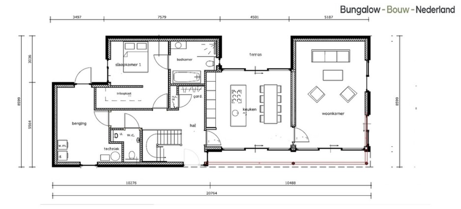 Bungalowbouwnederland H-403 levensloopbestendig met gastenverdieping staalframebouw  