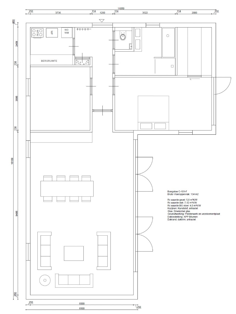 C101 F 134 m2 plattegrond bungalow goedkoper bouwen met staalframe