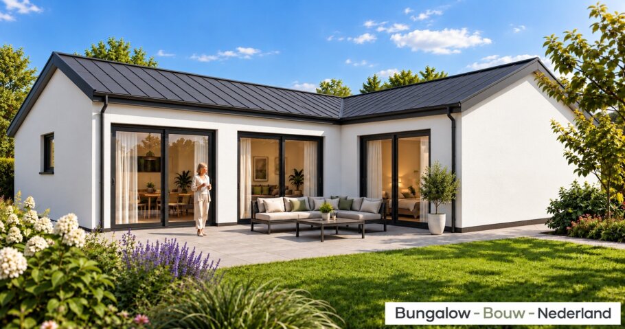 render van een moderne levensloopbestendige bungalow C101 met licht hellend da