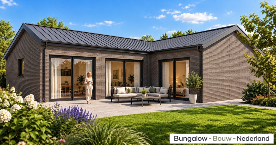 render van een moderne levensloopbestendige bungalow C101 met licht hellend da