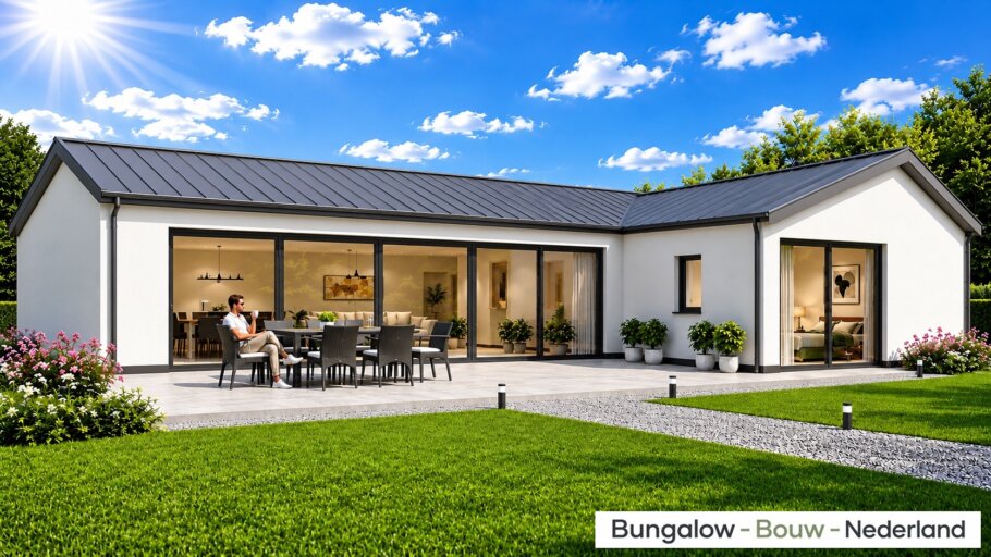 render van een moderne levensloopbestendige bungalow C101 met licht hellend da