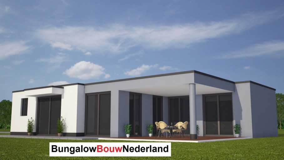 bugalow type L83 gelijkvloers met overdekt terras Bungalowbouwnederland.nl