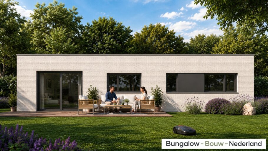Moderne levensloopbestendige bungalow L-163 met 2 slaapkamers en plat dak.