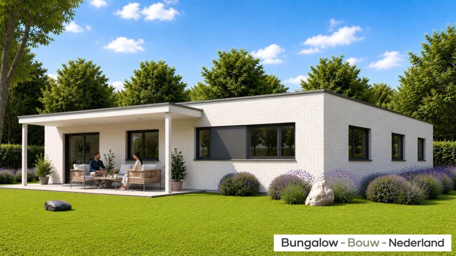 Moderne levensloopbestendige bungalow L-163 met 2 slaapkamers en plat dak.