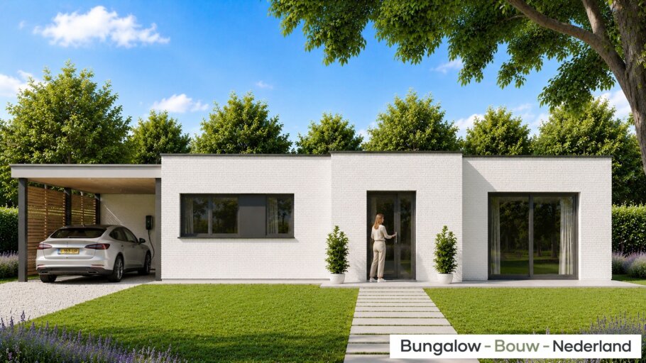 Moderne levensloopbestendige bungalow L-163 met 2 slaapkamers en plat dak.