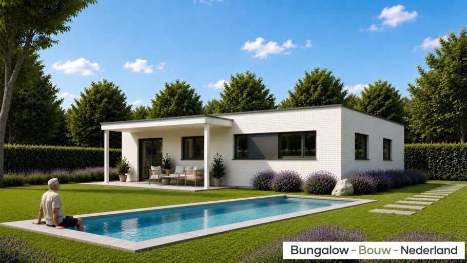 Moderne levensloopbestendige bungalow L-163 met 2 slaapkamers en plat dak.