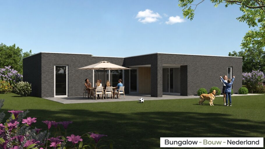 Moderne gelijkvloerse bungalow L-191 met overdekt terras en garage