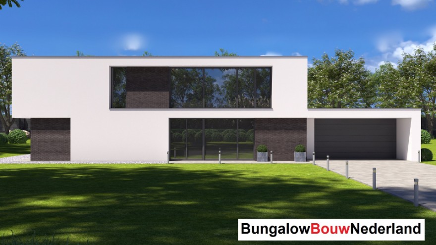 bungalowbouw-nederland H382 moderne kubistische woning Staalframebouw 