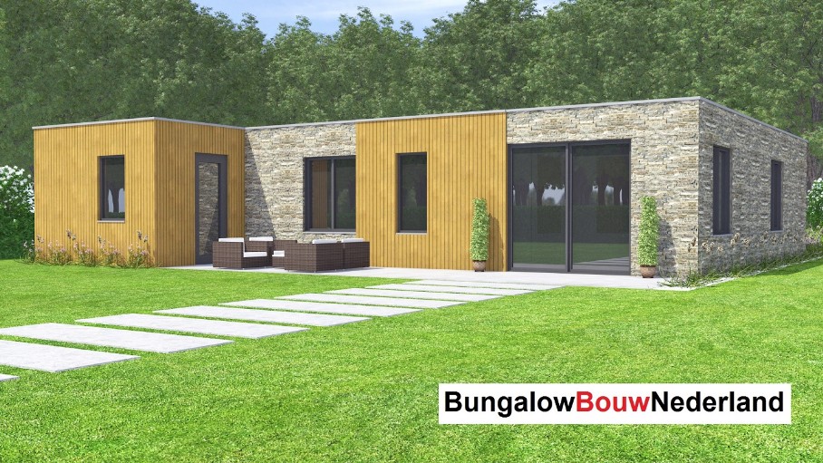bungalowbouw-nederland levensloopbestendige woning met natuursteen en hout B152