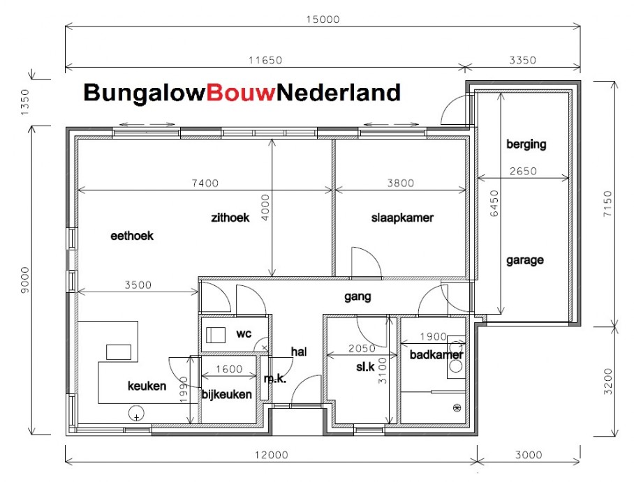 bungalowontwerp L45 energieneutraal  gelijkvloers catalogusbouwer plattegrond indeling