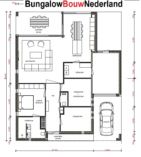 catalogusbouw bungalow met plat dak plattegrond indeling type L71