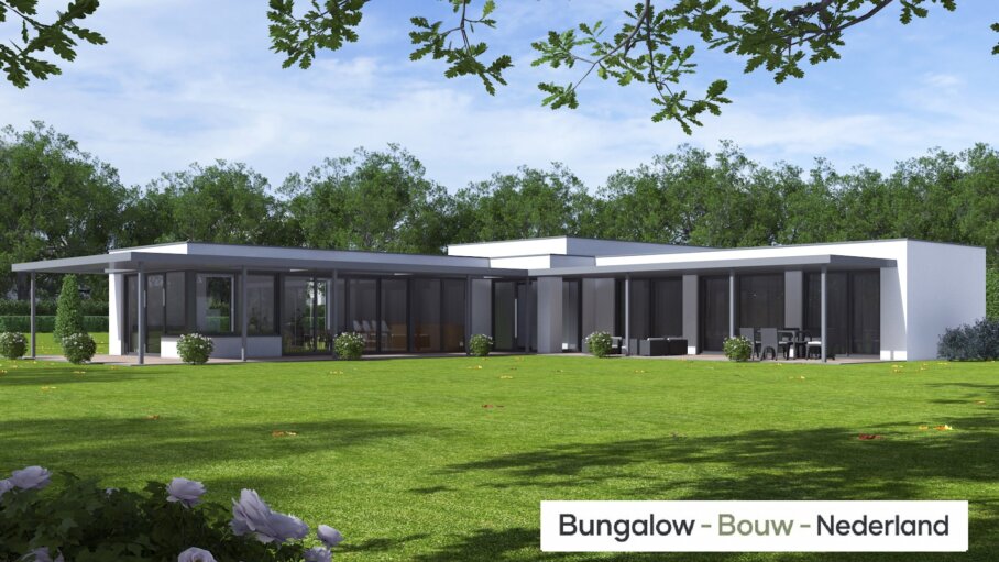 Moderne levensloopbestendige bungalow L-168 met plat dak en hoge campercarport