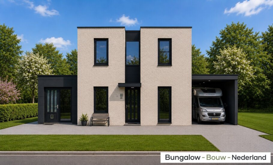 H-257 moderne kubistische woning met plat dak, grote glaspartijen en levensloopbestendige indeling
