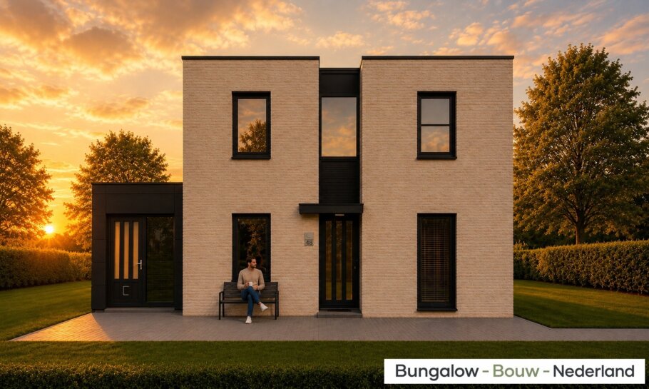 H-257 moderne kubistische woning met plat dak, grote glaspartijen en levensloopbestendige indeling