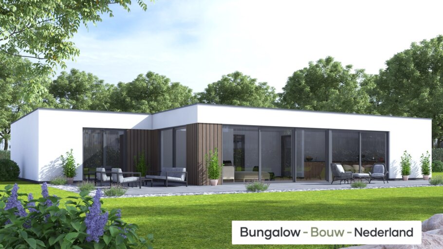 Levensloopbestendige bungalow L-169 met plat dak en garage | BungalowBouwNederland