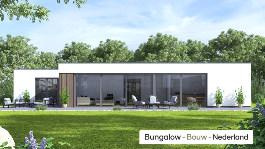 Levensloopbestendige bungalow L-169 met plat dak en garage | BungalowBouwNederland