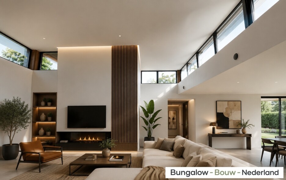 Bungalowbouw-Nederland B155 gelijksvloers modern hoog plafond veel glas energieneutraal