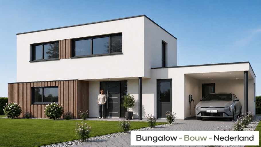 Bungalowbouw Nederland H392 gelijkvloerse woning met kleine verdieping door  staalframebouw nederland
