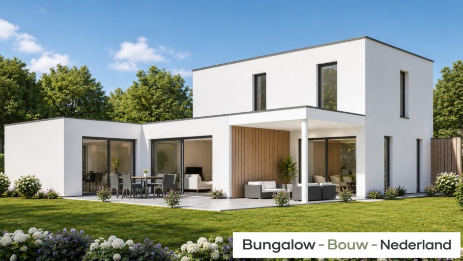 Bungalowbouw Nederland H392 gelijkvloerse woning met kleine verdieping door  staalframebouw nederland