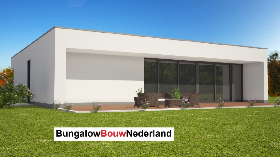 modern bungalow catalogus ontwerp met plat dak overdekt terras veel glas type L73 