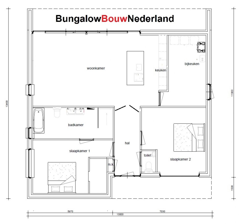 modern bungalow catalogus ontwerp met plat dak type L73 plattegrond indeling