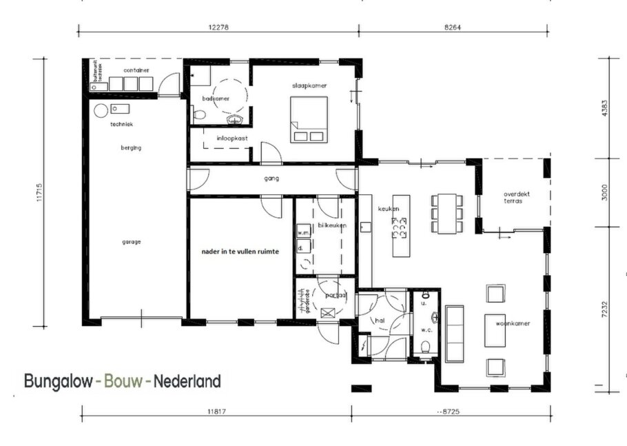 Moderne gelijkvloerse bungalow L-172 met garage en overdekt terras