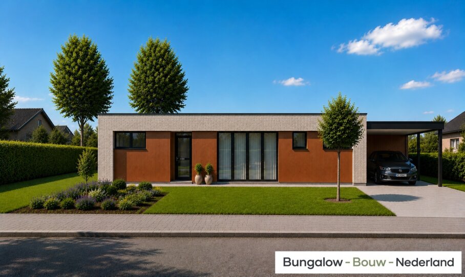 L-198 moderne gelijkvloerse bungalow met plat dak en 3 slaapkamers