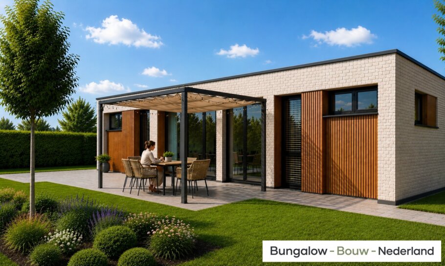 L-198 moderne gelijkvloerse bungalow met plat dak en 3 slaapkamers