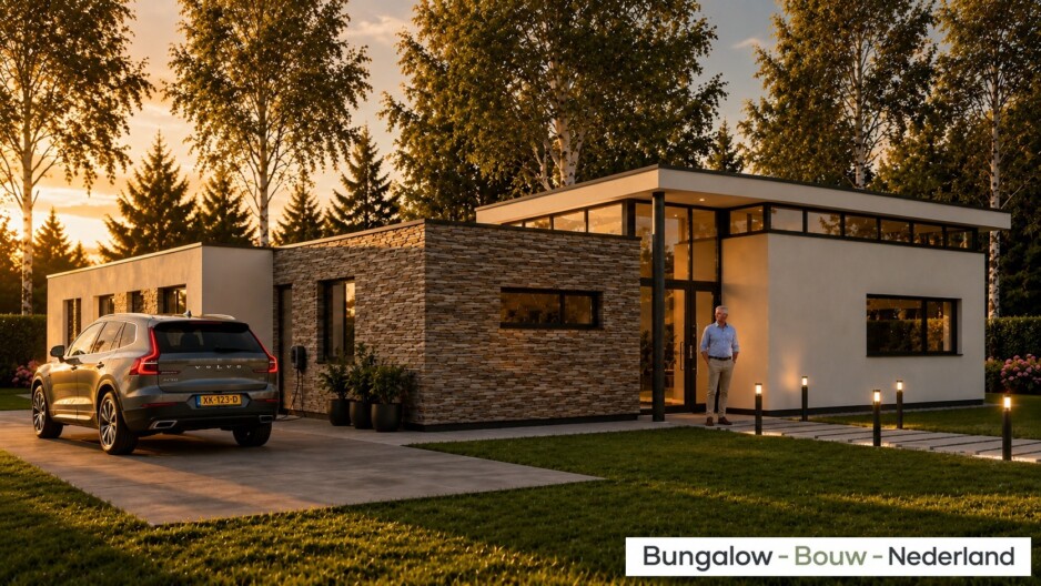 Bungalowbouw-Nederland B155 gelijksvloers modern hoog plafond veel glas energieneutraal