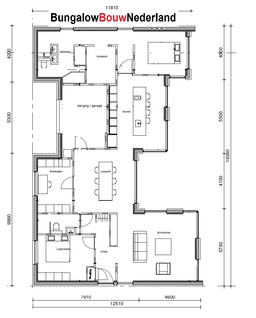 mooie betaalbare moderne bungalow ontwerp plattegrond indeling type L70