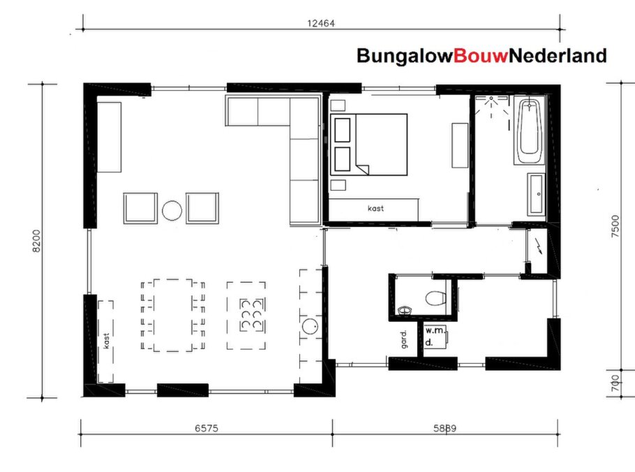 betaalbar 100 m2 levensloopbestendige bungalow L-154 met plat dak 