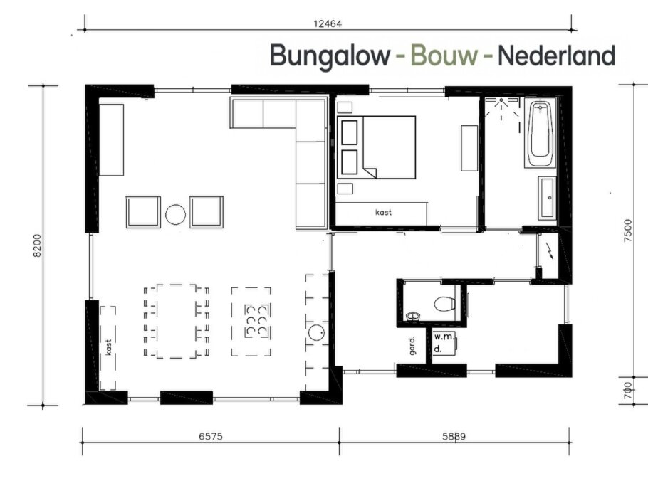 betaalbar 100 m2 levensloopbestendige bungalow L-154 met plat dak 