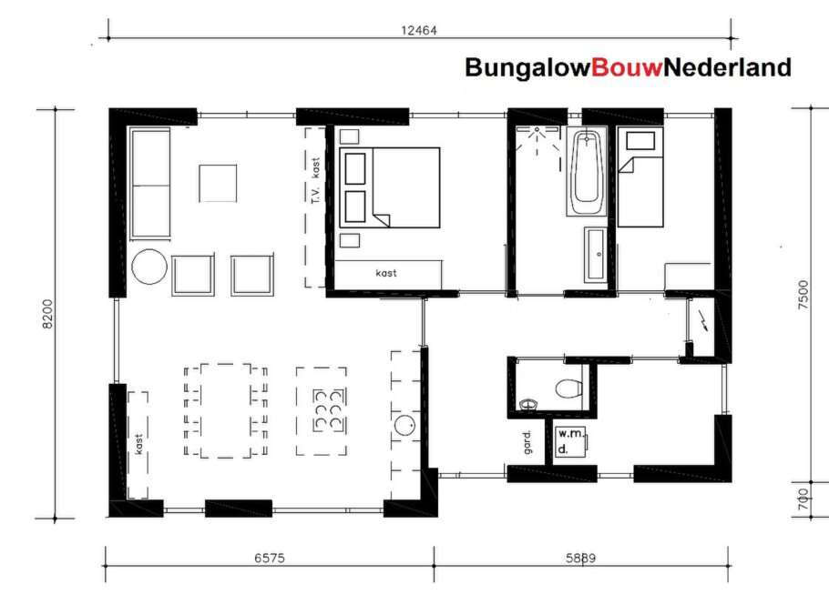 betaalbar 100 m2 levensloopbestendige bungalow L-154 met plat dak 