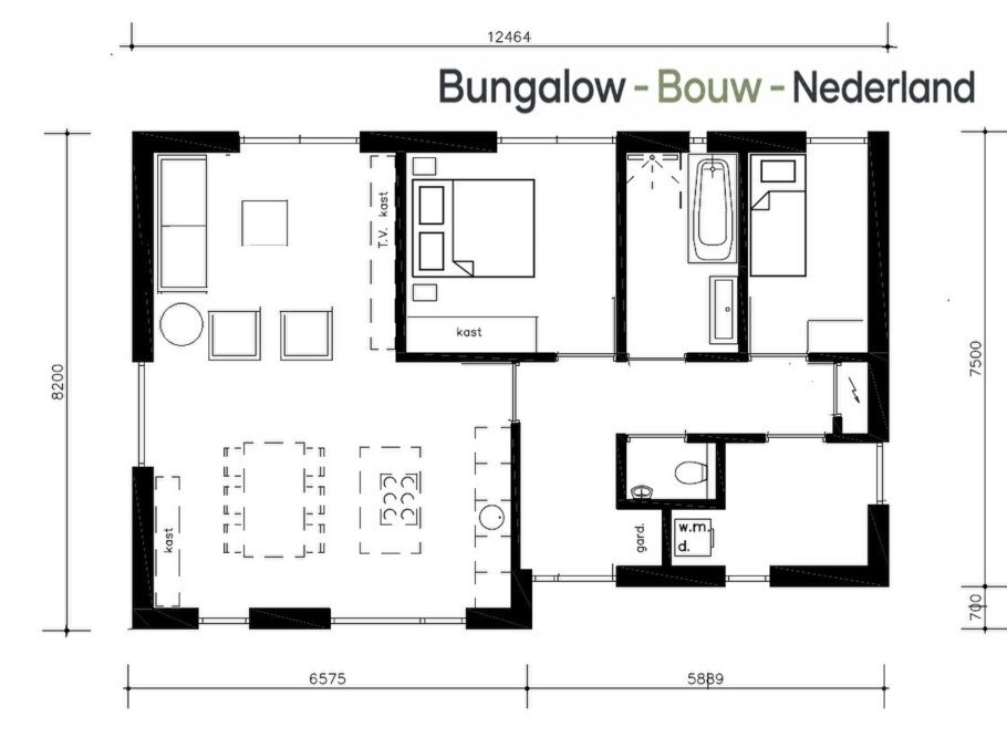 betaalbar 100 m2 levensloopbestendige bungalow L-154 met plat dak 