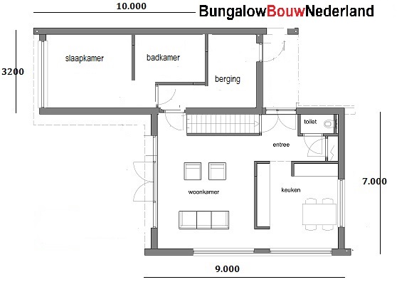 plattegrond indeling kubuswoning gelijkvloers wonen en slapen met kleine verdieping H87 